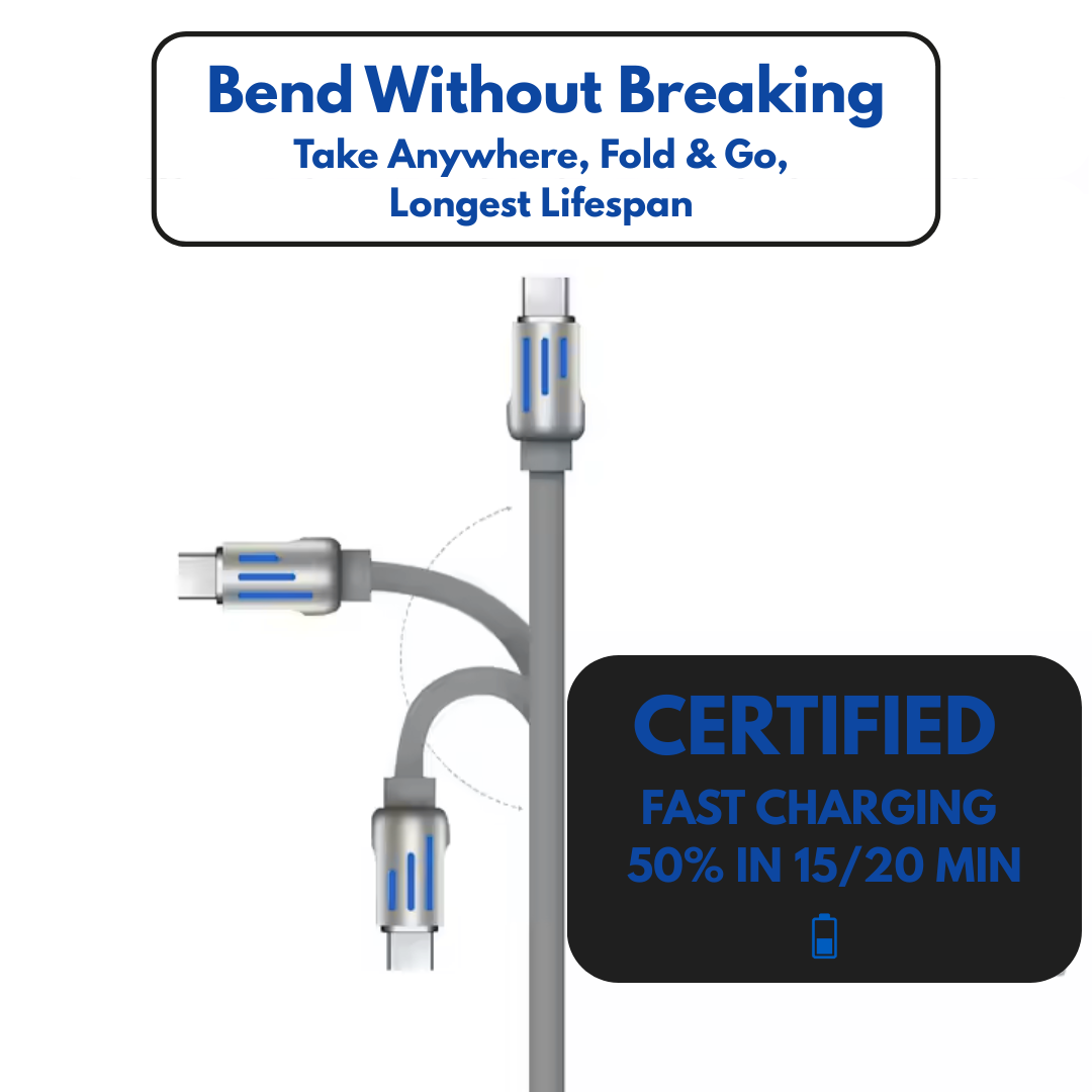 240W Fast Charging Cable | 4-in-1 USB-C, Lightning & Micro USB | LED Indicator