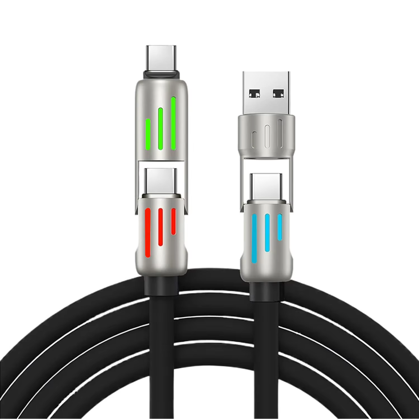 240W Fast Charging Cable | 4-in-1 USB-C, Lightning & Micro USB | LED Indicator