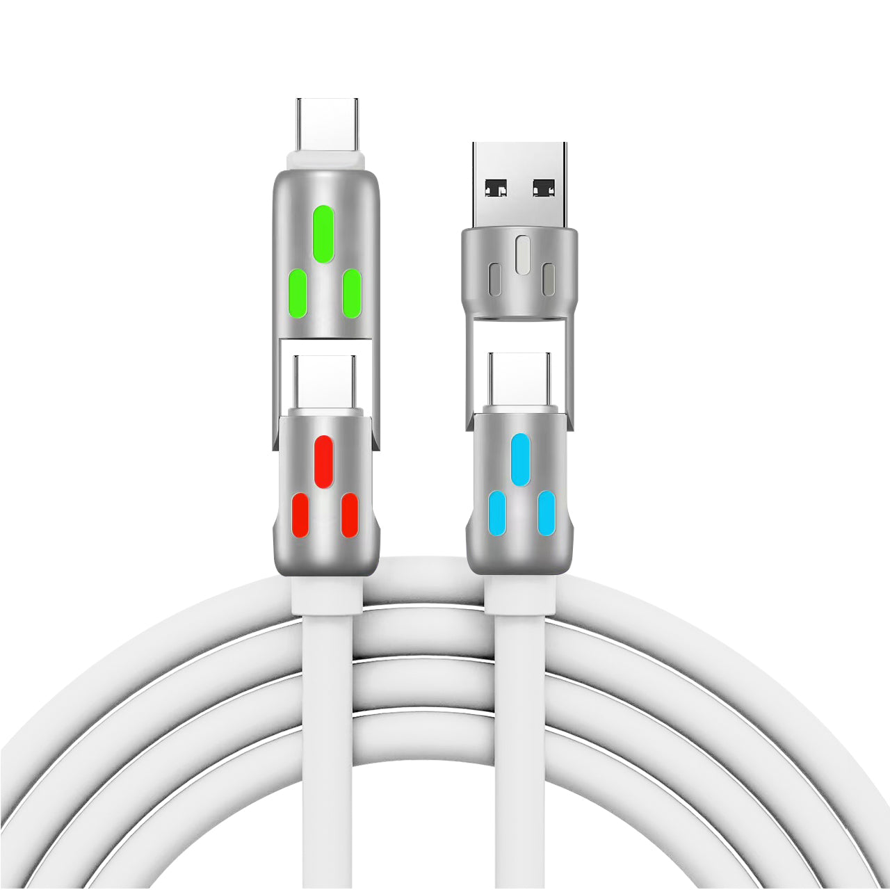 240W Fast Charging Cable | 4-in-1 USB-C, Lightning & Micro USB | LED Indicator